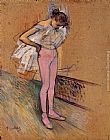 Henri De Toulouse-lautrec Canvas Paintings - Dancer Adjusting Her Tights